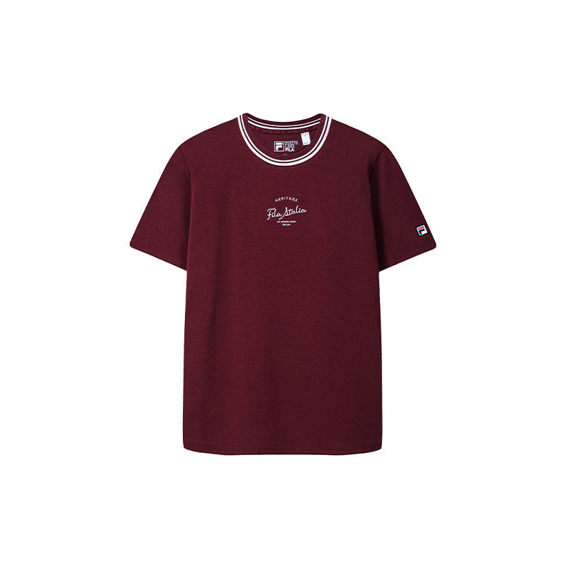 FILA Heritage T Shirts Women's Burgundy Sauce Crew Neck Moderate Straight Fit