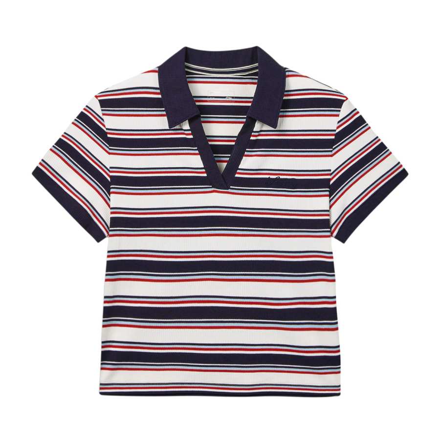 Li-Ning Li Ning Sports Life Collection Polo Shirts Women's White Blue Red Stripes Lapel Moderate Straight Fit