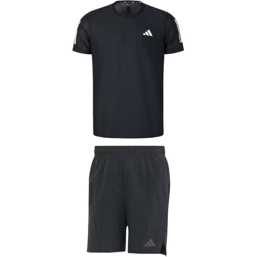 Adidas Adidas Casual Sportswear Men's Set Black Top+Black Bottom Crew Neck Moderate