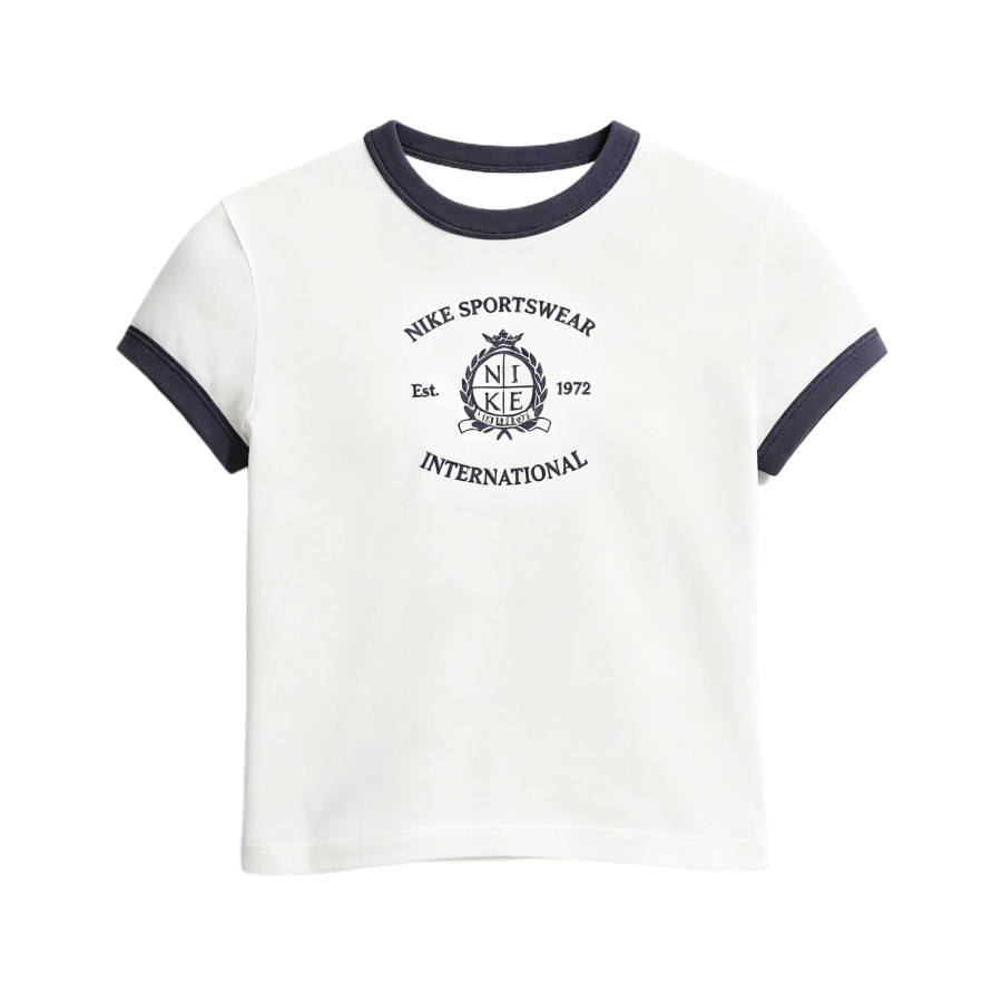 Nike Nike Sportswear T Shirts Women's Sail White/Plaid White Crew Neck Moderate