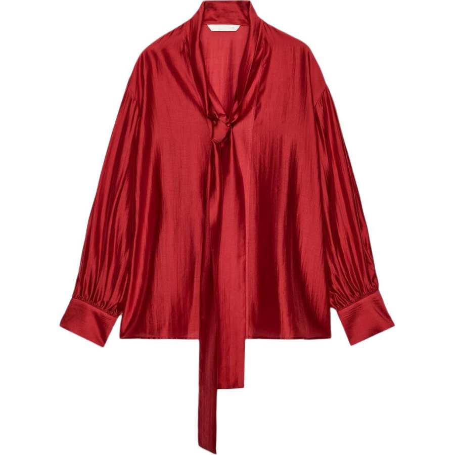 ZARA ZW Shirts Women's Red Scarf Collar