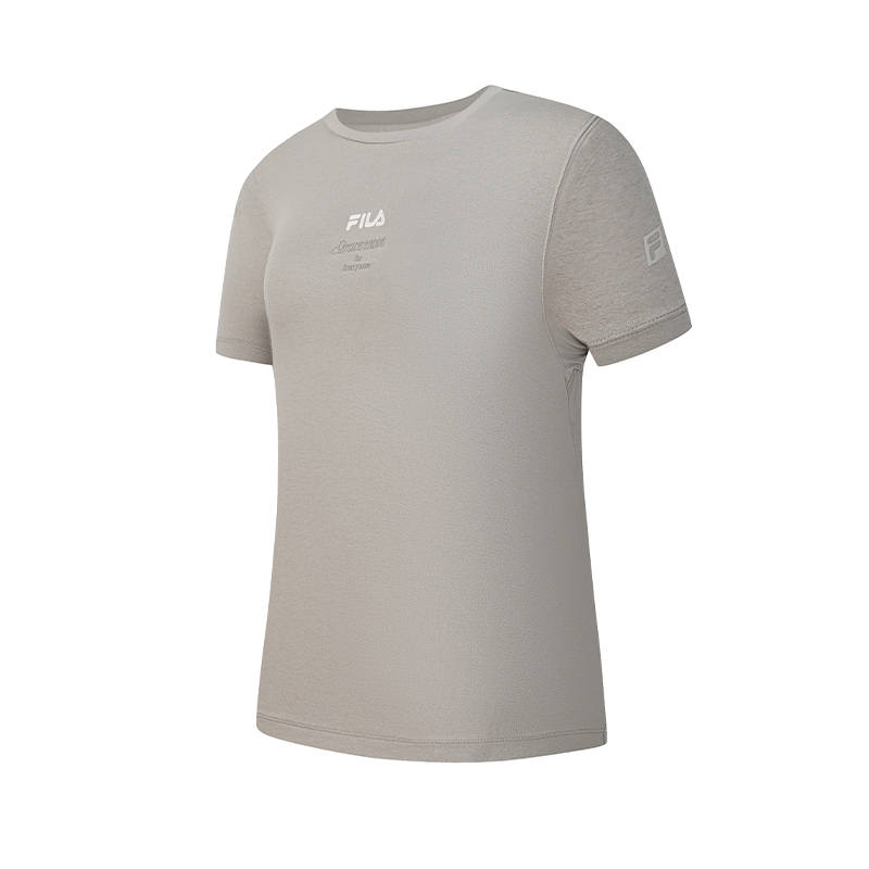 FILA Fitness T Shirts Women's Zinc Finish Crew Neck Moderate Straight Fit
