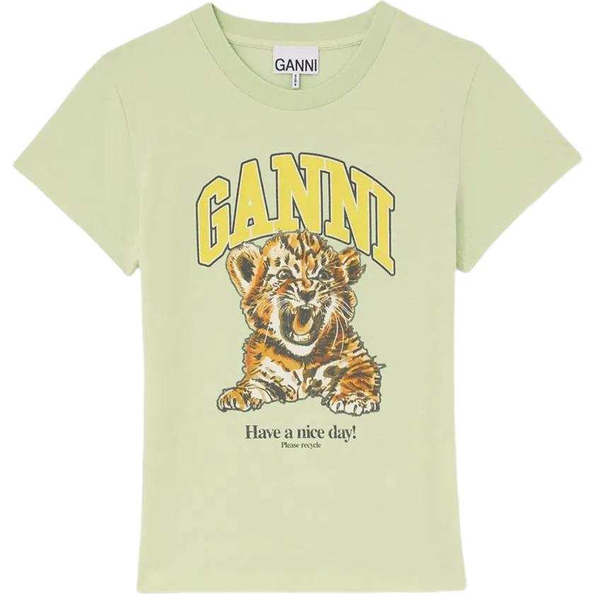 GANNI T Shirts Women's Light Grass Green Crew Neck