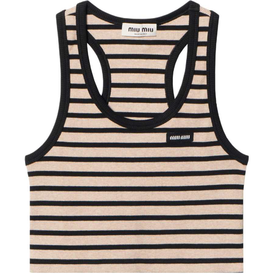 MIU MIU Tank Tops Women's Khaki Crew Neck Moderate Straight Fit