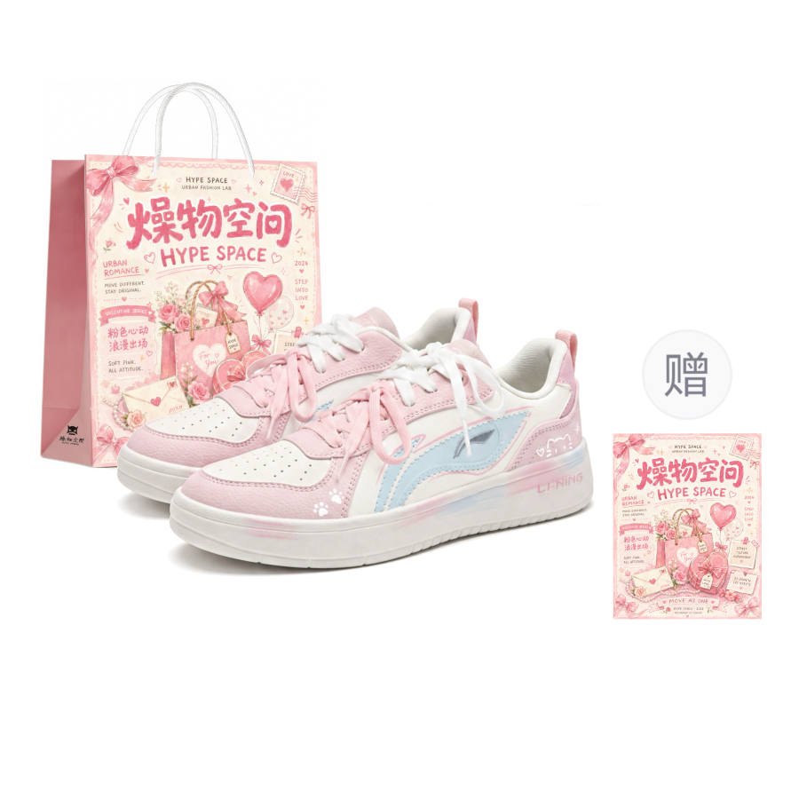 Li-Ning Li Ning Wheat Age Skateboard Shoes Women's Low Top White/Pink/Blue