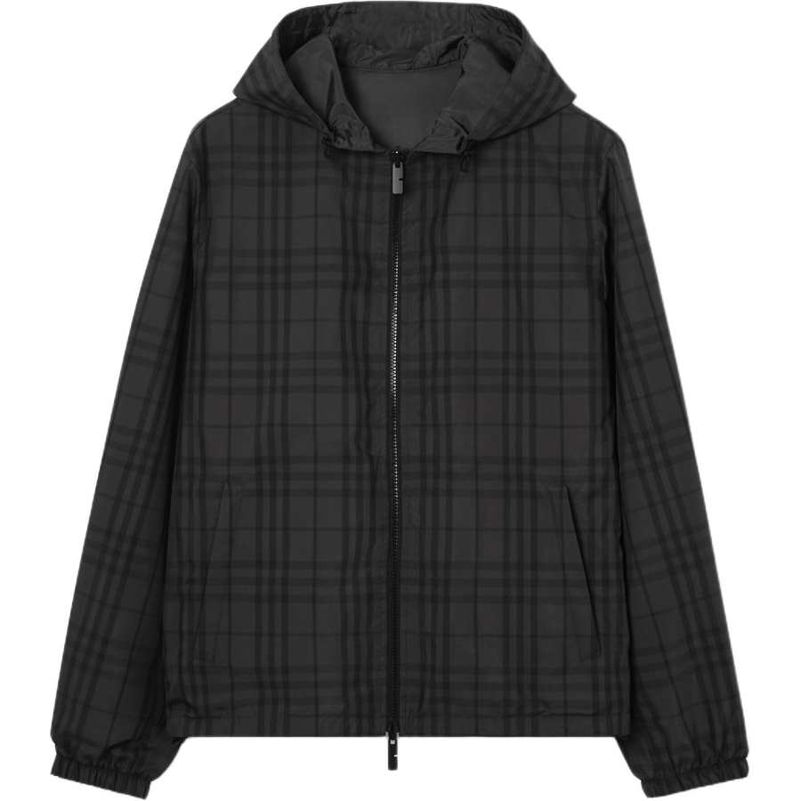 Burberry Jackets Men's Iron Gray Hooded Non Detachable Moderate Straight Fit