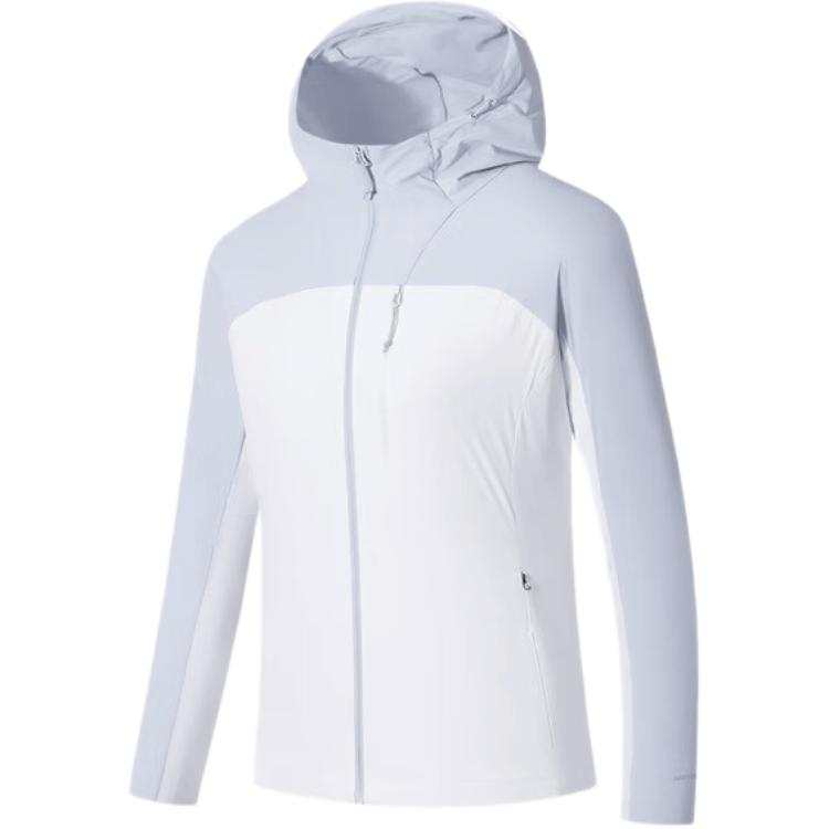 ANTA Trench Coats Women's Sky Blue/Barley White Hooded Non Detachable Thin Straight Fit