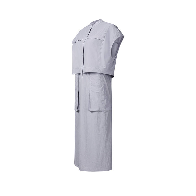 FILA URBAN EXPLORE Sleeveless Dresses Women's Light Gray Purple Stand Collar Moderate Midi Skirt Other