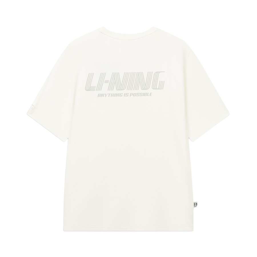 Li-Ning Li Ning Sports Life Collection T Shirts Men's Ivory Crew Neck Moderate Straight Fit