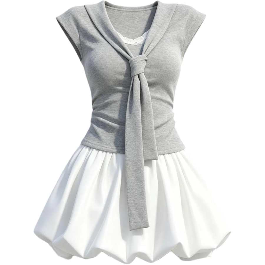 CHARM GLOW Two Piece Skirt Sets Women's V Neck Thin Short Skirt
