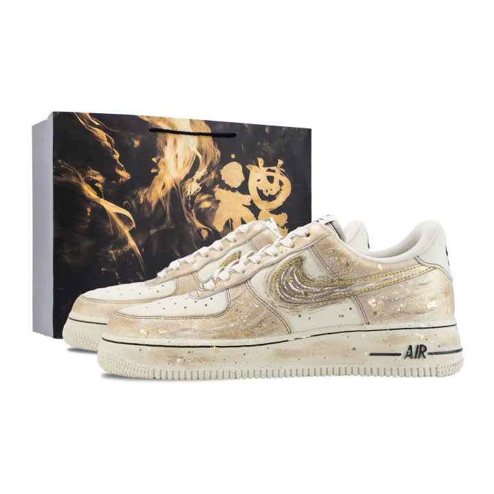 Nike Nike Air Force 1 Skateboard Shoes Unisex Low Top Beige/Gold