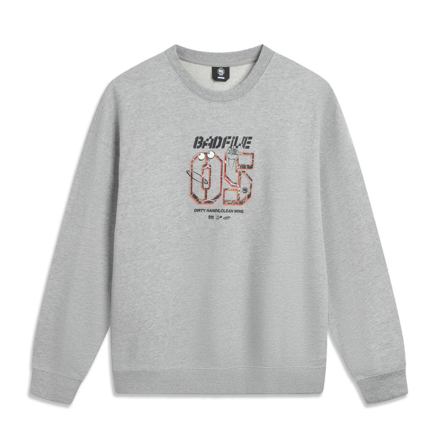 Li-Ning Li Ning Basketball Collection Sweatshirts Men's Heather Gray Lunar Surface Mixed Gray Crew Neck Moderate