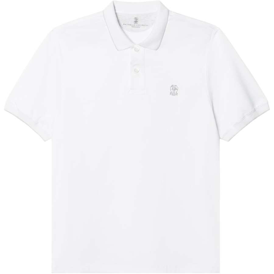 Brunello Cucinelli Polo Shirts Men's White Polo Collar Moderate Straight Fit