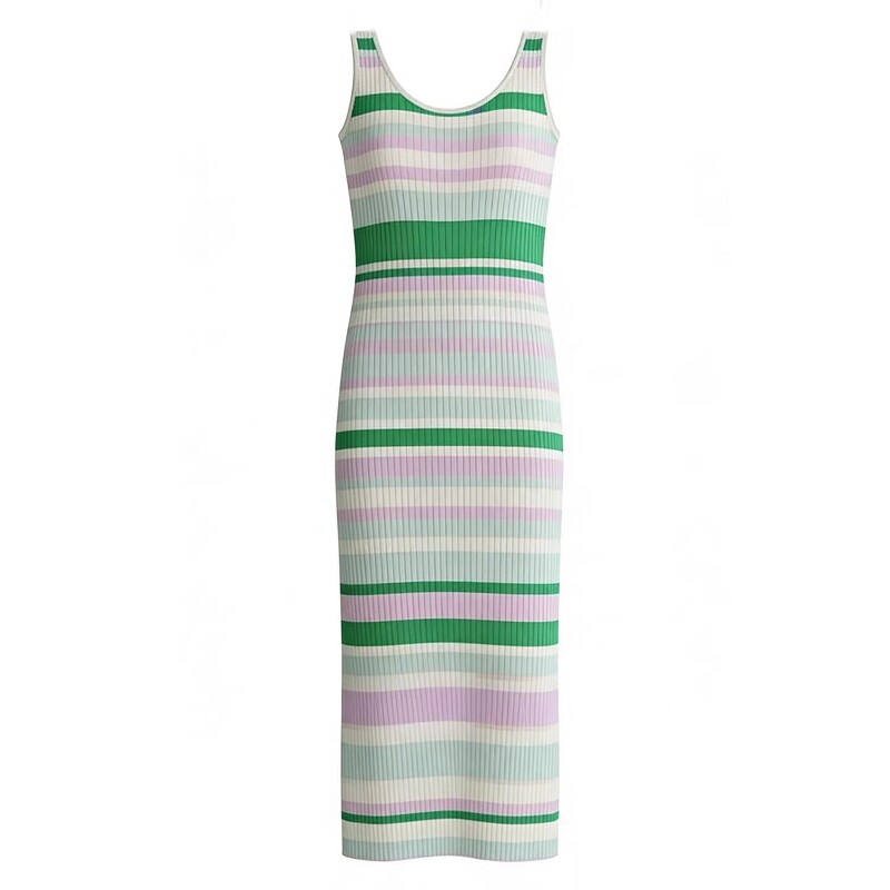 CHARM GLOW Sleeveless Dresses Women's Green Crew Neck Thin Long Skirt Bodycon Skirt