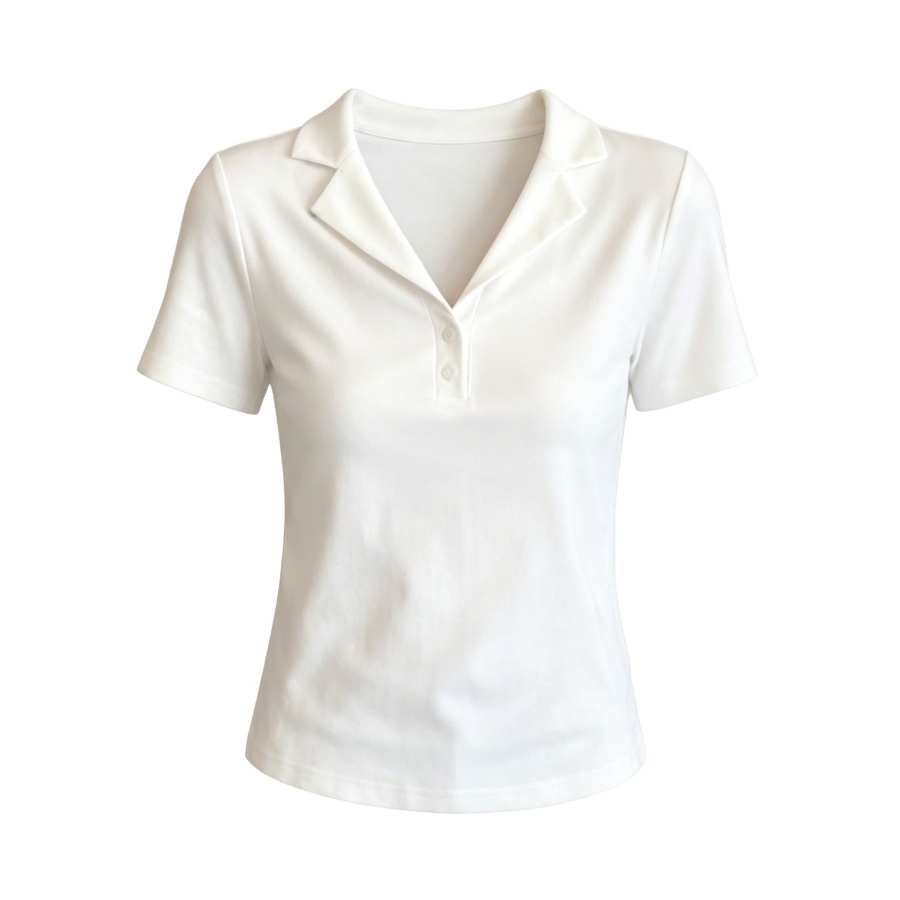 Sugarfunk Polo Shirts Women's White Lapel Thin Nipped In Waist