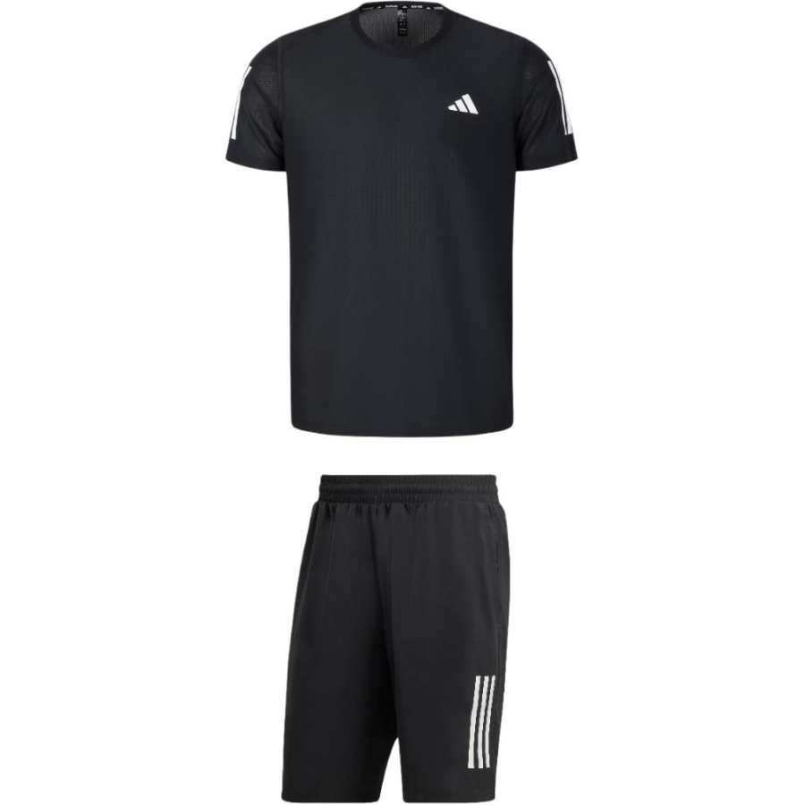 Adidas Adidas Casual Sportswear Men's Set Black Top+Black Bottom Crew Neck Moderate