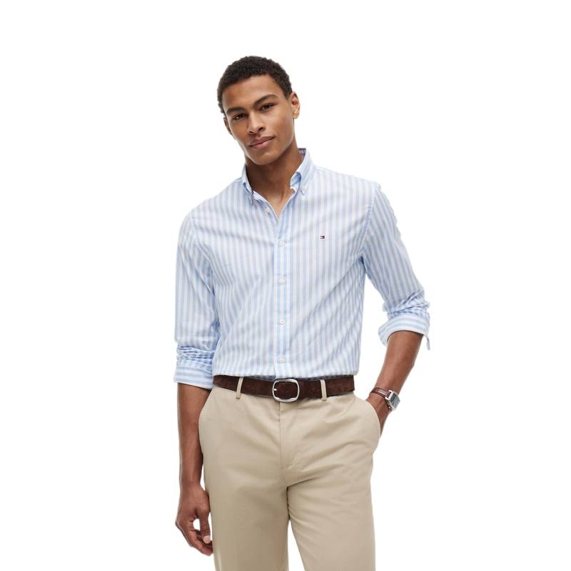 Tommy Hilfiger Shirts Men's Blue White Stripes C1Z Lapel Moderate Other