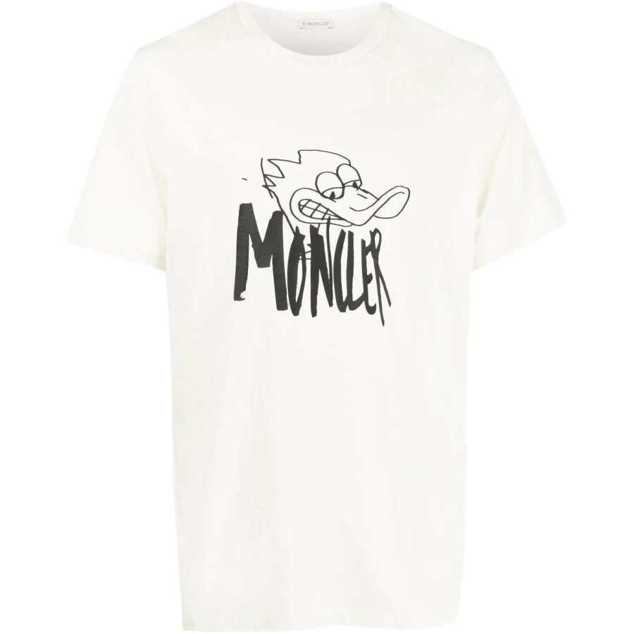 Moncler T Shirts Men's Ecru Crew Neck Moderate