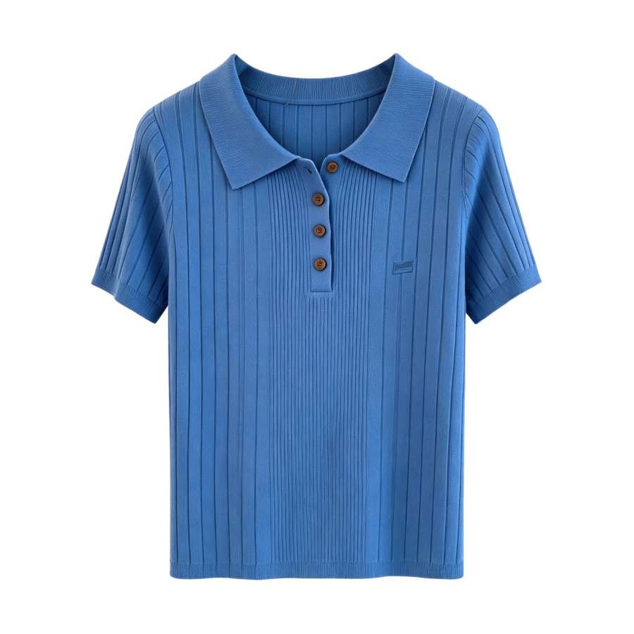 Sugarfunk Polo Shirts Women's Blue Polo Collar Thin Straight Fit