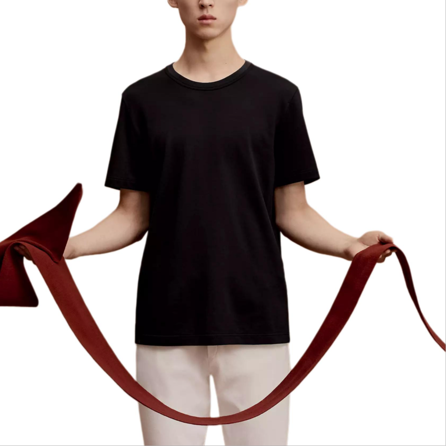 HERMES T Shirts Men's Black Crew Neck Moderate Straight Fit