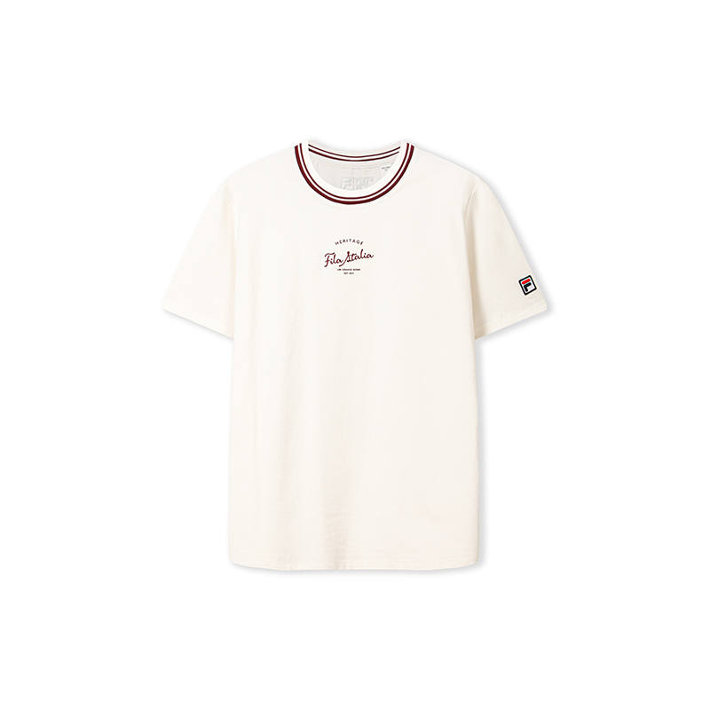 FILA Heritage T Shirts Women's Titanium White Crew Neck Moderate Straight Fit