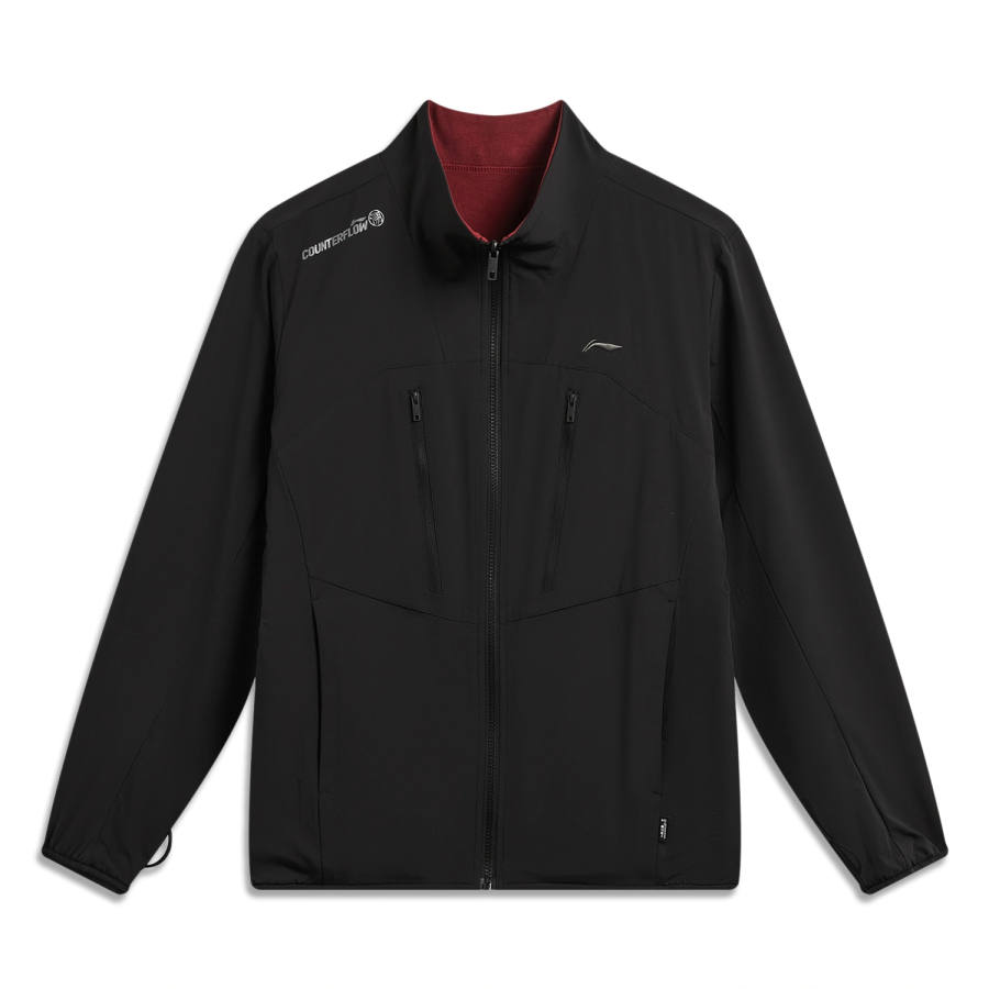 Li-Ning Li Ning Softshell Jackets Men's Black/Vintage Red Stand Collar Moderate Straight Fit