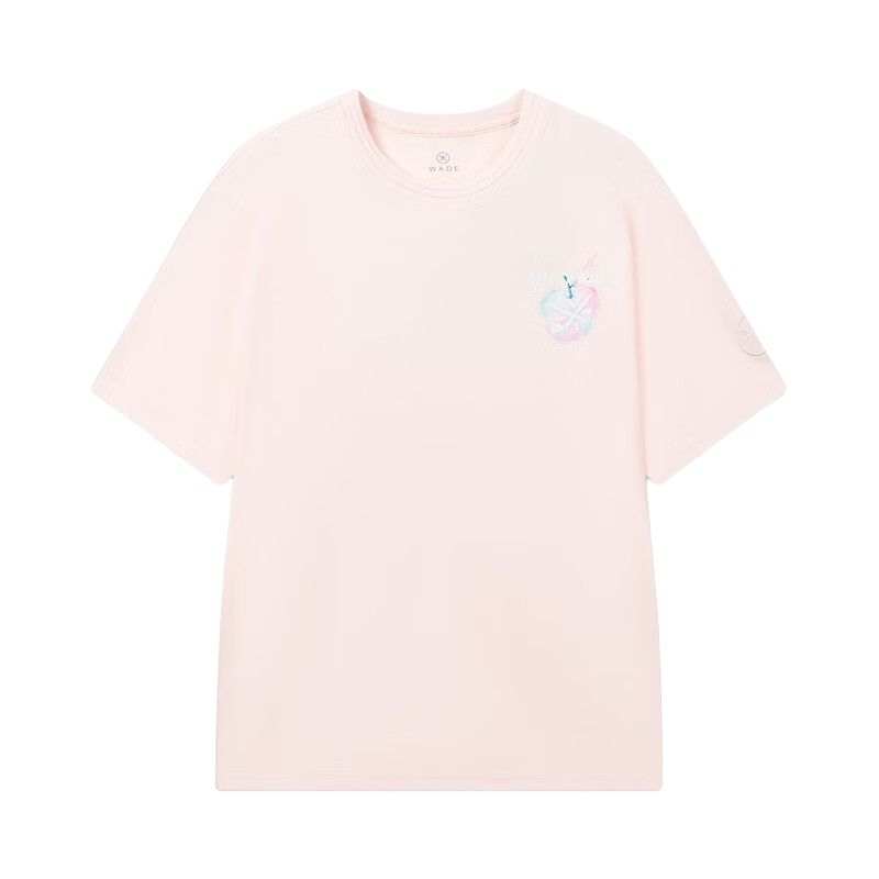 Li-Ning Li Ning T Shirts Men's Pink Crew Neck Moderate Straight Fit