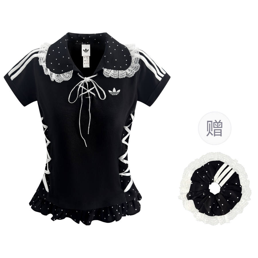 Adidas Originals Polo Shirts Women's Black Polo Collar Thin Nipped In Waist