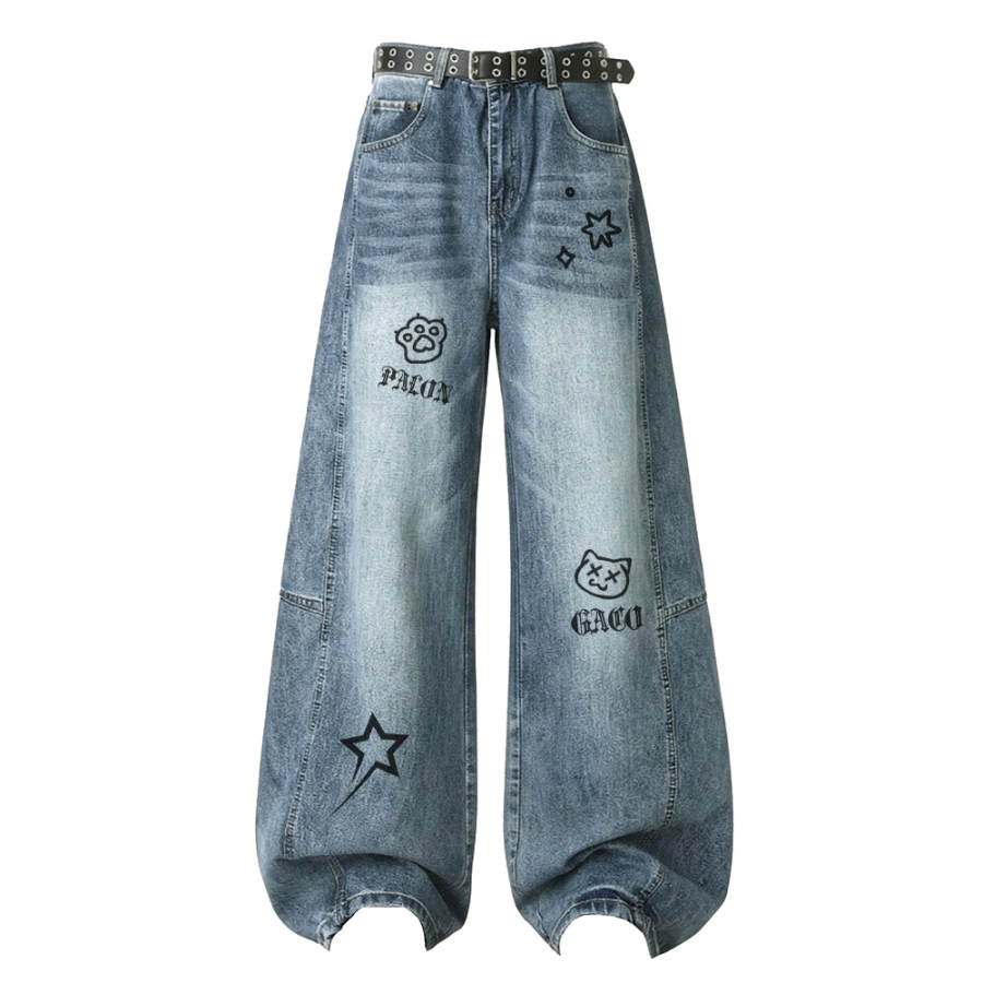 PAL ONGACO Jeans Unisex Blue Moderate Wide Leg Pants
