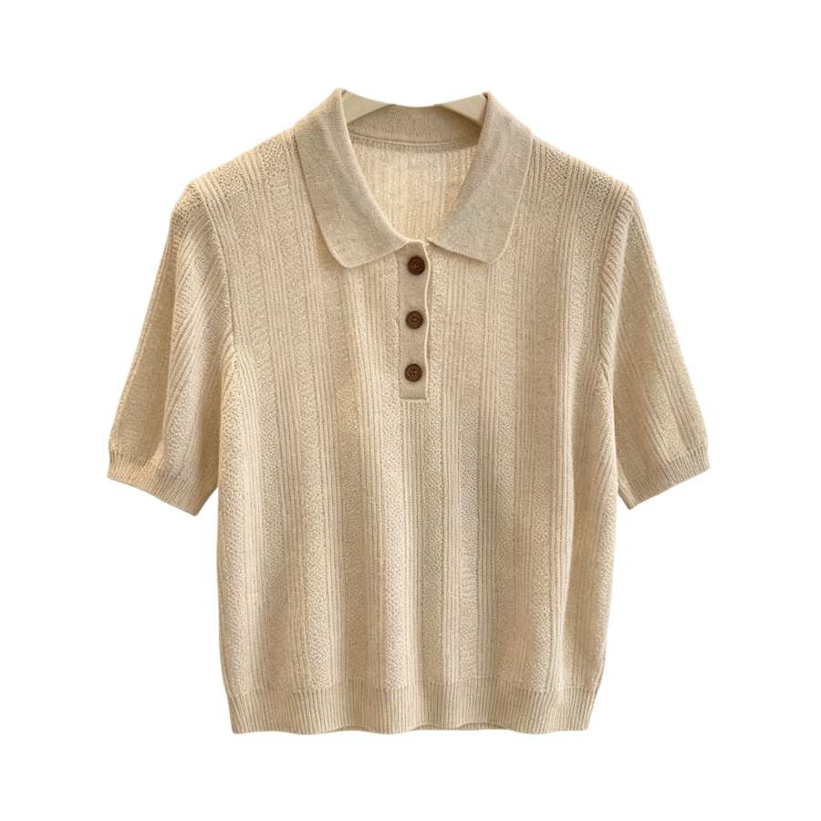Sugarfunk Polo Shirts Women's Oats Light Beige Polo Collar Moderate Straight Fit