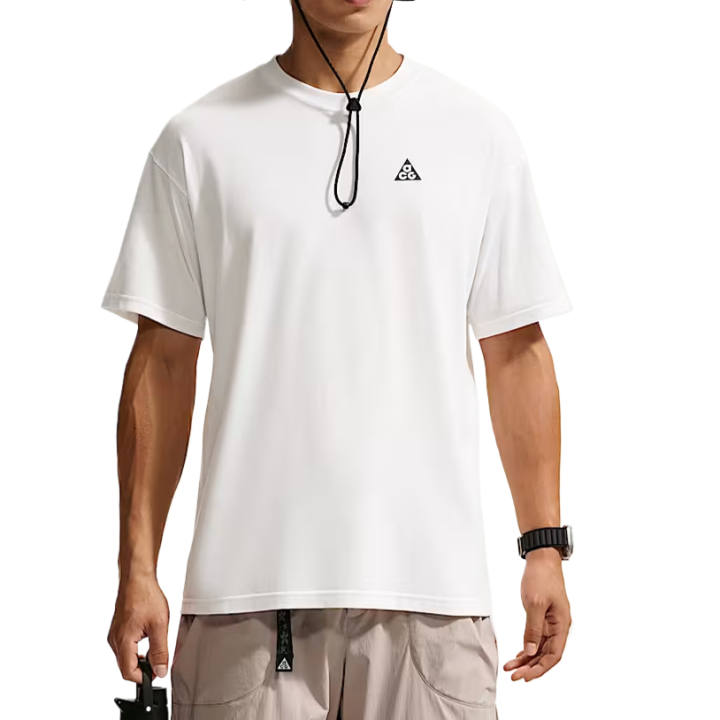 Nike Nike ACG Quick Dry T Shirts Men's Mountain Peak White Crew Neck Moderate