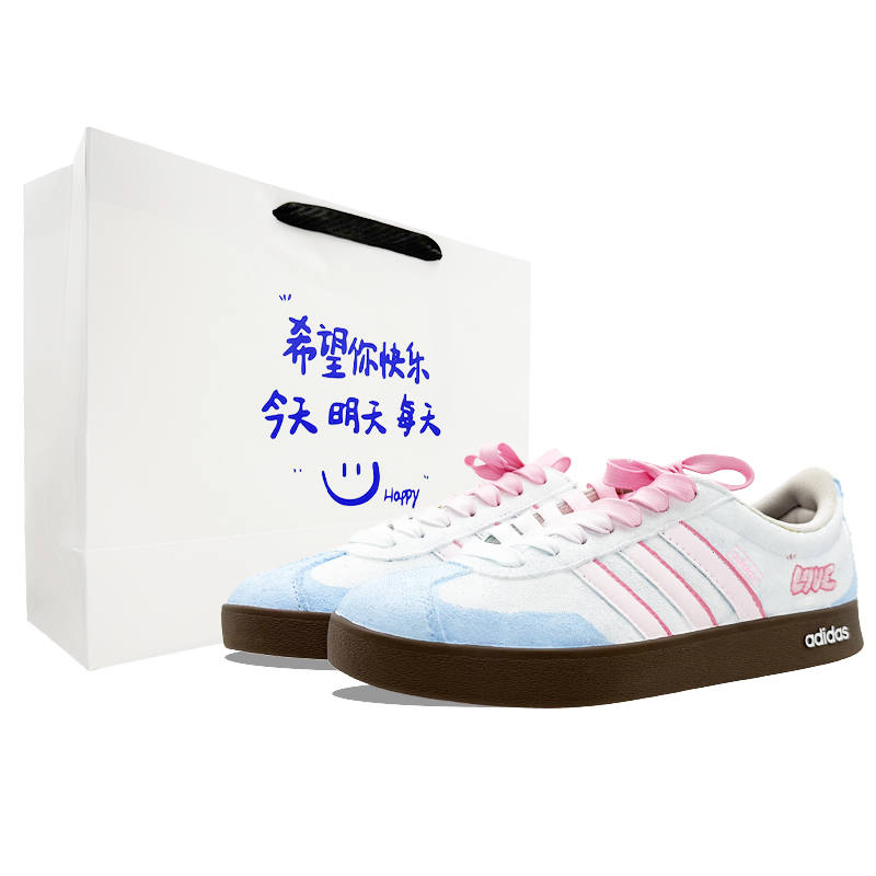 Adidas Adidas Vl Court Classic German Army Trainers Unisex Low Top Blue Pink