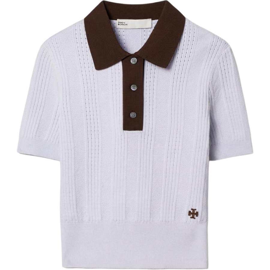 TORY BURCH TORY BURCH Knitwear Women's Heather Gray & Blue & Grass & Wood Brown Polo Collar Moderate Straight Fit