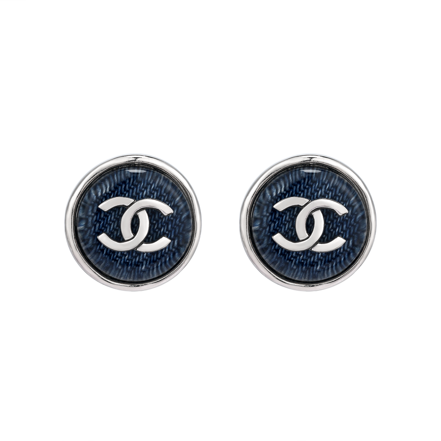 CHANEL CHANEL Stud Earrings Women's Denim Blue