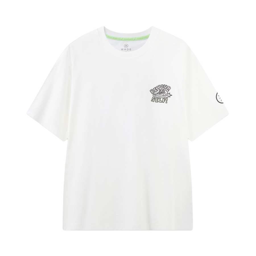 Li-Ning Li Ning T Shirts Men's White Crew Neck Moderate Straight Fit