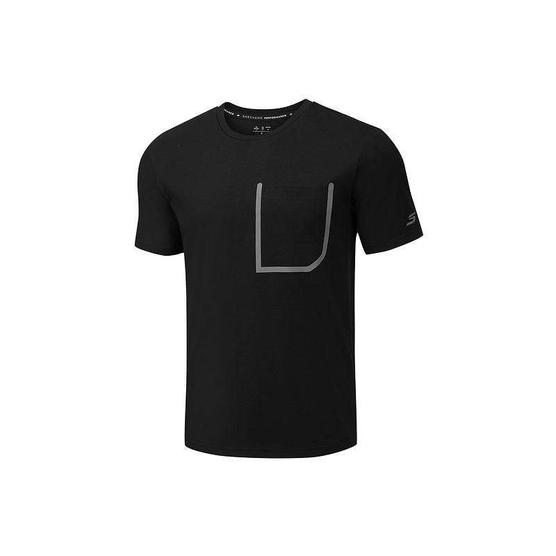 Skechers T Shirts Men's Carbon Black 0018 Crew Neck Moderate