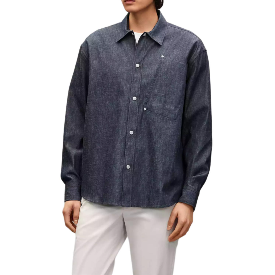 HERMES Shirts Men's Indigo Polo Collar Moderate Straight Fit