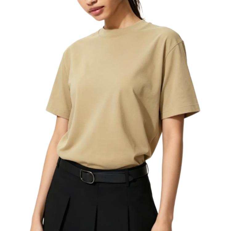UNIQLO T Shirts Women's Beige Crew Neck