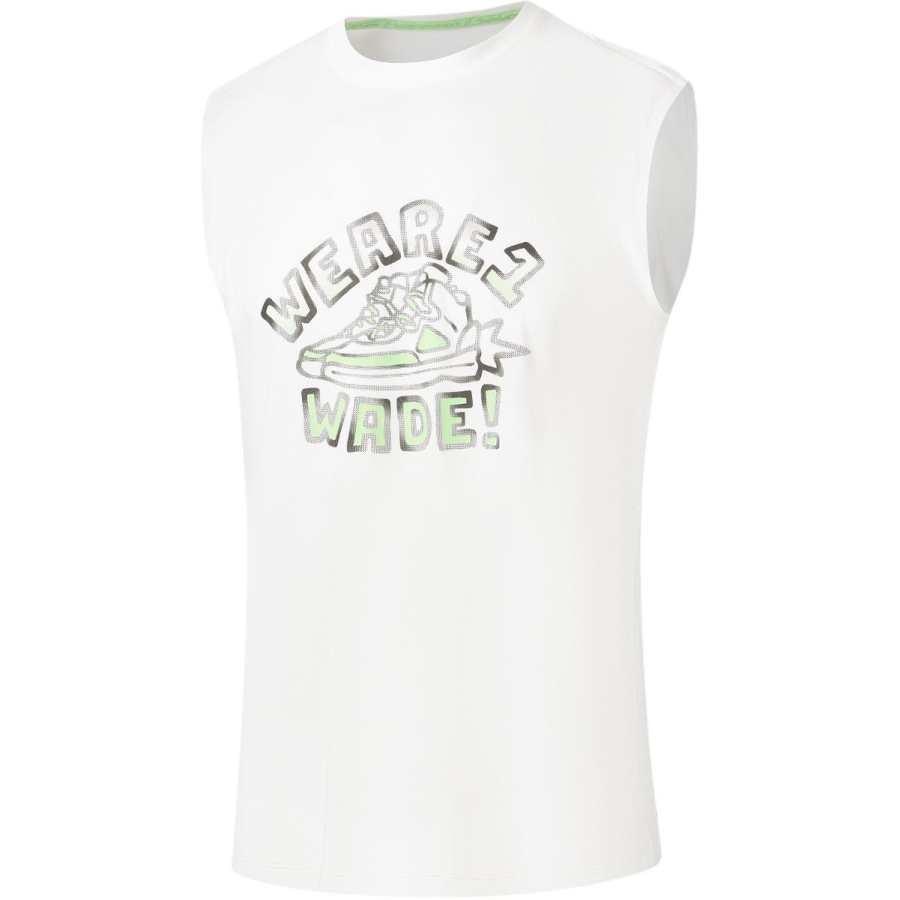 Li-Ning Li Ning Tank Tops Men's White Crew Neck Moderate Straight Fit