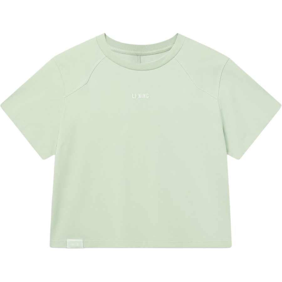 Li-Ning Li Ning T Shirts Women's Bamboo Glutinous Green Crew Neck Moderate Straight Fit