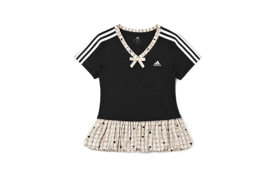 Adidas Adidas ESSENTIALS 3 Stripes T Shirts Women's Spade Waffle Black V Neck Moderate Other