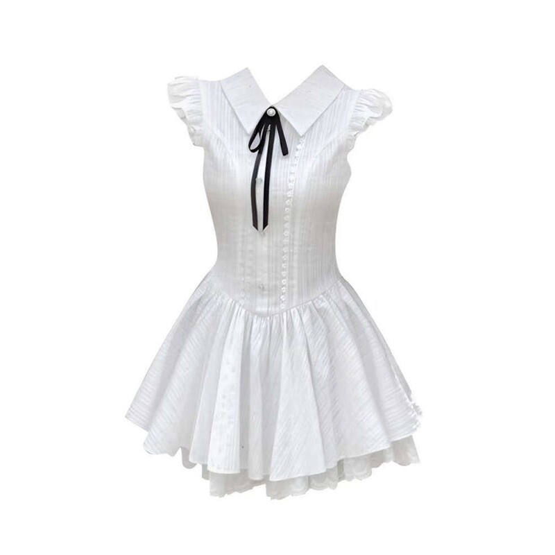 CHARM GLOW Sleeveless Dresses Women's White Navy Collar Thin Short Skirt A Line Skirt