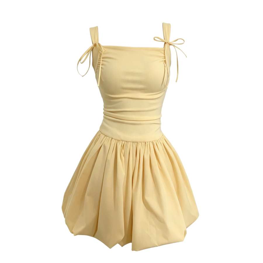Sugarfunk Slip Dresses Women's Light Yellow Thin Short Skirt Puffy Skirt