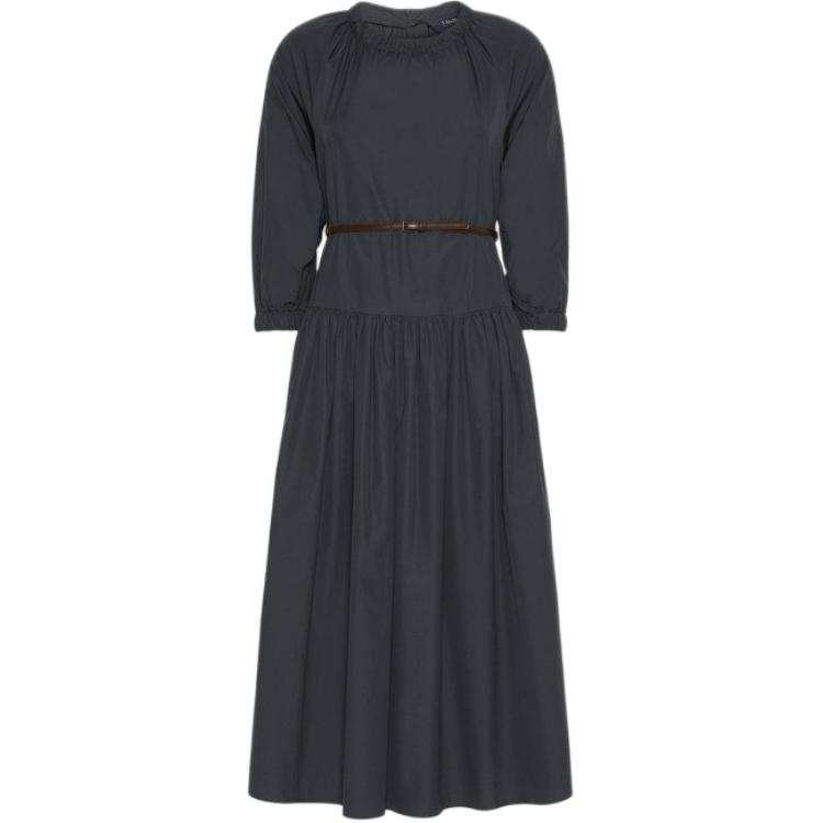 'S MAX MARA Long Sleeved Dresses Women's Dark Blue Crew Neck Moderate Long Skirt