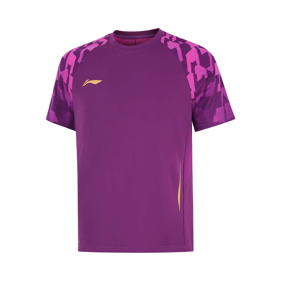 Li-Ning Li Ning T Shirts Unisex Glamor Purple Crew Neck Thin Straight Fit