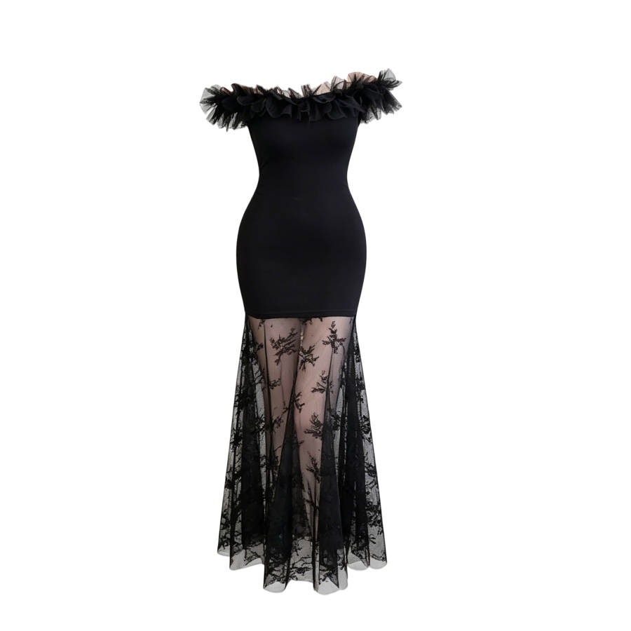 TUSHIFEI Sleeveless Dresses Women's Boat Neck Moderate Long Skirt Fishtail Dress