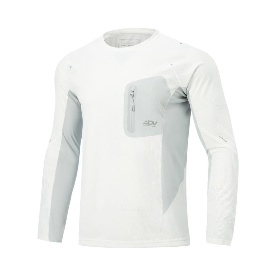 Li-Ning Li Ning Running Collection Running T Shirts Men's Ivory/Crystal Gray Crew Neck Moderate