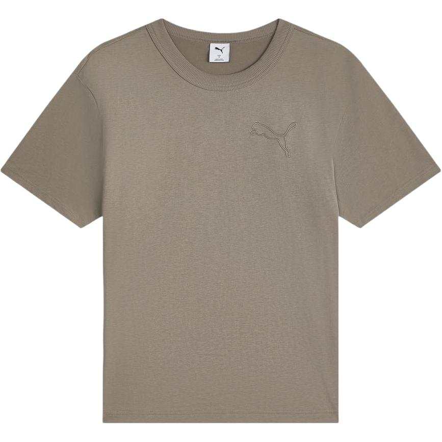 PUMA Ess Logo T Shirts Men's Taupe Gray Crew Neck Moderate
