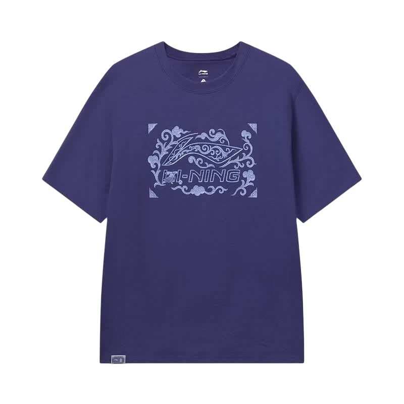 Li-Ning Li Ning T Shirts Men's Purple Crew Neck Moderate Straight Fit