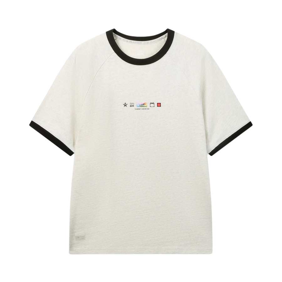 Li-Ning Li Ning X Disney T Shirts Men's Light Heather Gray Crew Neck Moderate Straight Fit